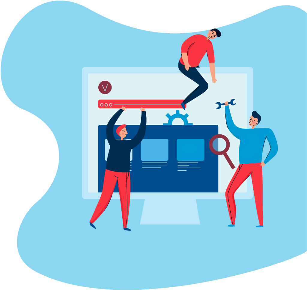 Illustration of men working on a web page