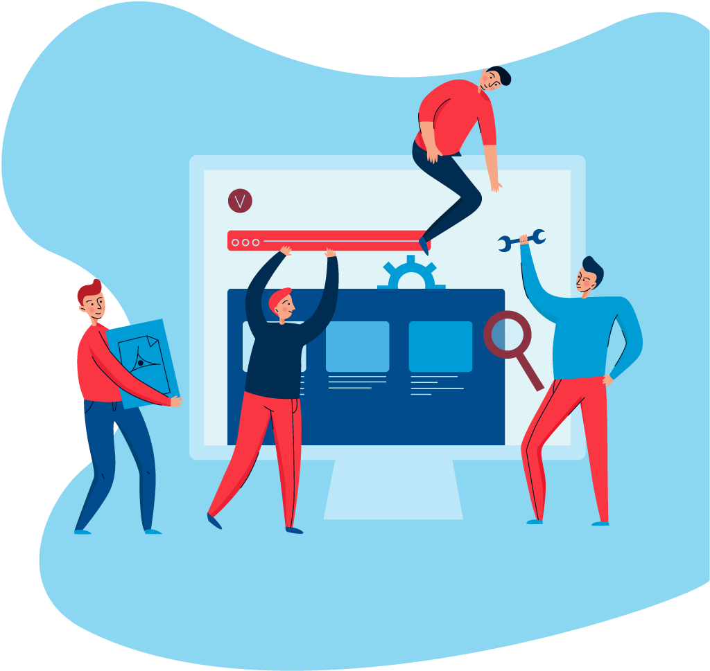 Illustration of men working on a web page